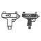 Uzi submachine gun line and solid icon. Automatic machine weapon symbol, outline style pictogram on white background