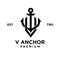 v Anchor letter initial design icon logo
