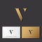 V letter. Optical illusion gold monogram. Gold V logo on a dark background.