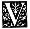 V, Ornate initial vintage illustration