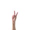 V shape finger of woman`s hand sign isolated on white background with clipping path for voting campaign
