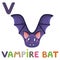 V is for Vampire bat. Letter V. Vampire bat, cute illustration. Animal alphabet