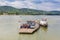 Vac, Hungary. July 16, 2017. Local ferry transportation across Danube river, Hungary. Ferry for people and cars