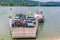 Vac, Hungary. July 16, 2017. Local ferry transportation across Danube river, Hungary. Ferry for people and cars