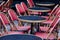 Vacant chairs and tables in Parisian cafe