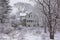 Vacant home in snow covered winter landscape