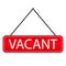 Vacant icon . Red hanging door plates . Search job illustration. Vacancy