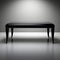 Vacant obsidian table, alone on bright white canvas, minimalist isolation