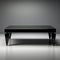 Vacant obsidian table, alone on bright white canvas, minimalist isolation