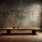 Vacant timber table, rustic warmth aligns with urban concrete wall, visual narrative