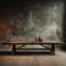 Vacant timber table, rustic warmth aligns with urban concrete wall, visual narrative