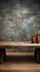 Vacant wooden tabletop, rustic charm meets industrial concrete wall in textured backdrop