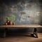 Vacant wooden tabletop, rustic charm meets industrial concrete wall in textured backdrop