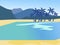 Vacation background, island nature, beach. In minimalist style Cartoon flat raster