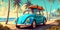 vacation beach summer travel retro vintage car trip road tropical. Generative AI.