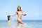 Vacation beach woman happy fun snorkeling