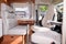 Vacation campervan interior table wooden in modern new motor home vanlife