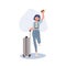 Vacation concept. Traveling Woman with Luggage, Passport, and Boarding Pass