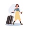 Vacation concept. Traveling Woman with Luggage, Passport, and Boarding Pass