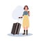 Vacation concept. Traveling Woman with Luggage, Passport, and Boarding Pass