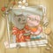 Vacation family portrait of a cat couple. Colorful cartoon illustration of two traveling cats photo