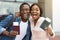 Vacation, Finally. Joyful Emotional African Couple Holding Passports And Tickets