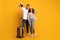 Vacation Finally. Portrait Of Happy Arab Tourist Couple With Passports And Suitcase