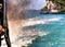 Vacation holiday and pollution concept background wallpaper. Background water surface behind of fast moving motor boat