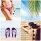 Vacation and holidays collage. Rest on a beach, traveling and spa collection.