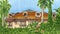 Vacation house with palms illustration