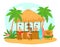 Vacation outdoor beach bar counter, people character together drink alcohol tropical country flat vector illustration