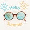 vacation and summer image with sunglasse over white wooden background.