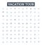 Vacation tour vector line icons set. Trip, Tour, Travel, Holiday, Journey, Excursion, Break illustration outline concept