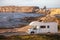 Vacation and travel in caravan.Camper van motor home on seaside road