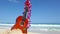 Vacation travel concept with ukulele and lei on tropical beach Oahu Hawaii