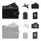 Vacation, travel, wallet, money .Rest and travel set collection icons in black,monochrom style vector symbol stock