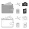 Vacation, travel, wallet, money .Rest and travel set collection icons in outline,monochrome style vector symbol stock