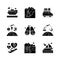 Vacation trip black glyph icons set on white space