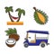 Vacation in tropical country themed illustrations set
