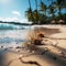 Vacation vibes Sand and blurred palm with beach bokeh symbolize idyllic travel