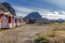 Vacation village in Ramberg beach, lofoten islands, Norway