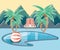 Vacations place with pool scene icon vectorilustration