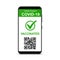 Vaccinated digital health passport app in mobile phone for travel during covid-19 pandemic, green certificate, mobile phone