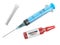 Vaccination against sars virus, coronavirus. Syringe for injecting vaccine and bottle with the drug. Infection pneumonia