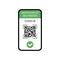 Vaccination Certificate in Smartphone Icon. Green Certificate Screen with QR Code. Vaccine Passport in Mobile Phone