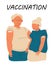 After vaccination concept vector. Coronavirus vaccine company. Injection in shoulder was successfully. Multi races of women and