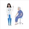 Vaccination immunity cartoon of hand drawn of asian female doctor with syringe and old senior woman patient.