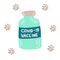 Vaccine bottle Coronavirus icons. Covid vaccine dose hand drawn illustration. Vaccination time. Stop Covid. Prevention,