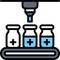 Vaccine bottle on factory belt icon, Vaccine Development related vector