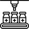 Vaccine bottle on factory belt icon, Vaccine Development related vector